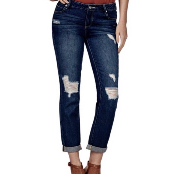 JustFab Denim - Dark Distressed Slim Boyfriend Jeans sz 25